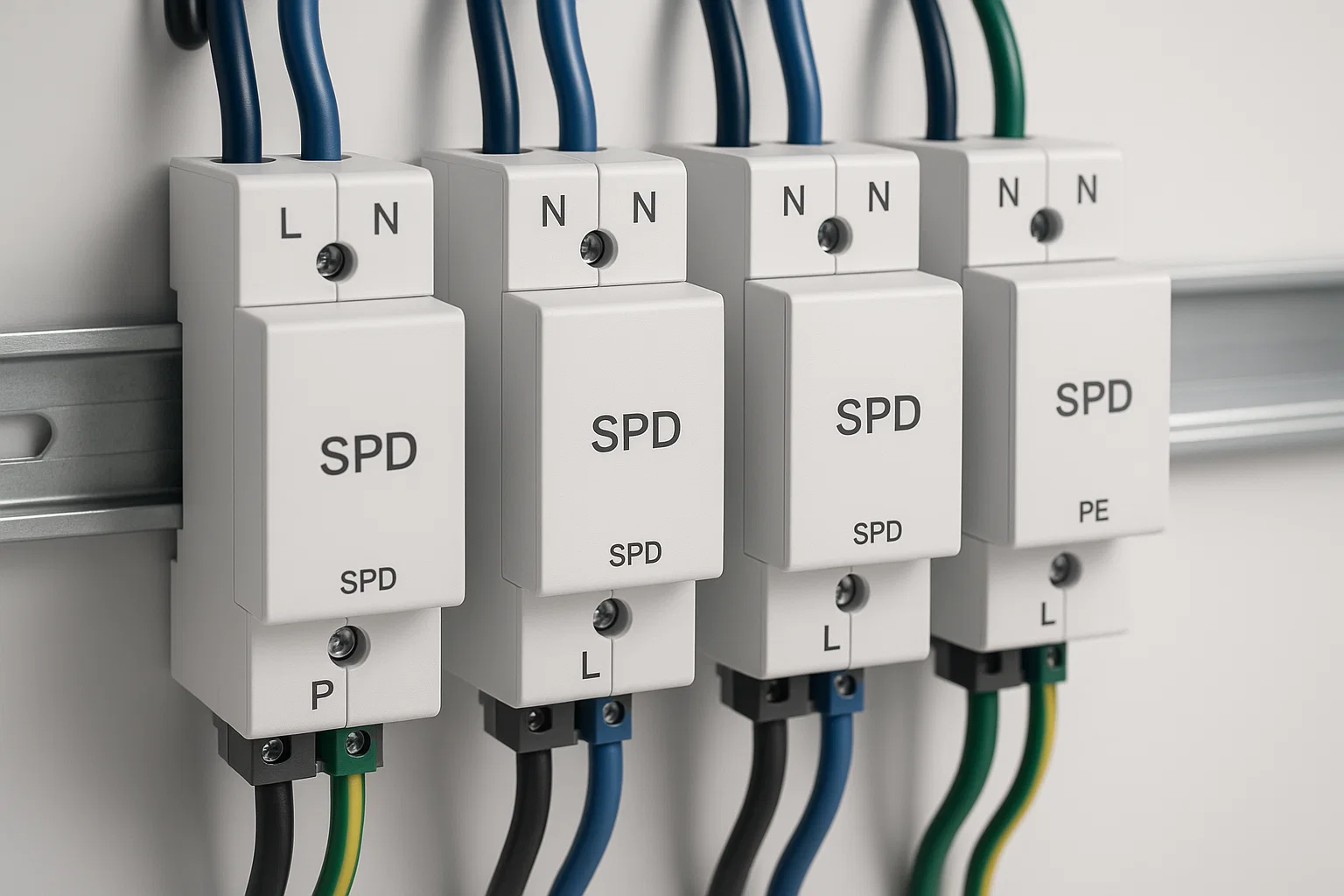 Các thiết bị chống sét lan truyền SPD được lắp đặt chuyên nghiệp trong tủ điện.