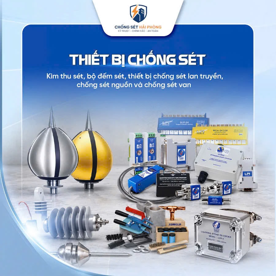 Thiết bị và vật tư chống sét: Kim thu sét ESE, bộ đếm sét và cáp thoát sét