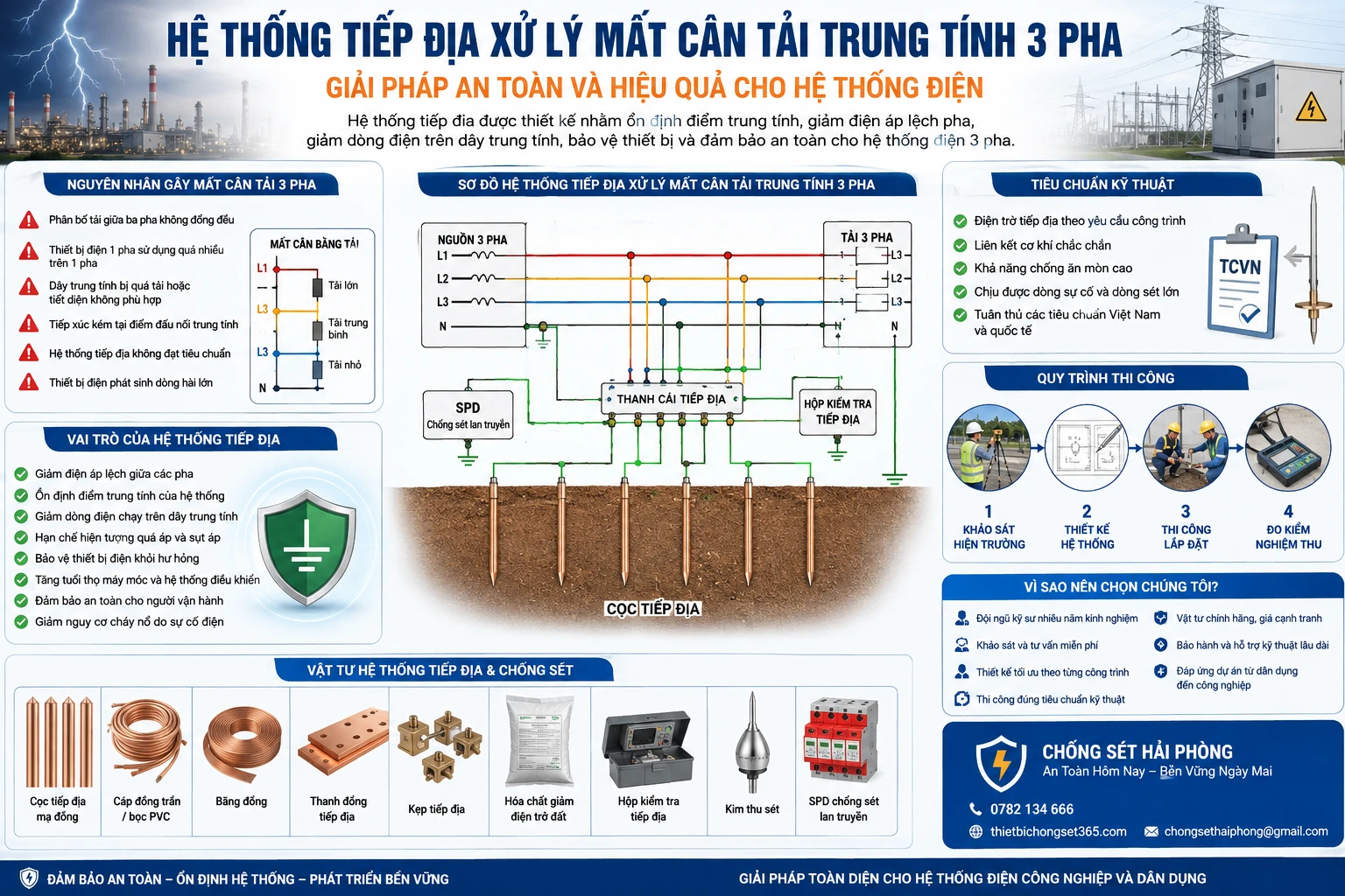 Hệ Thống Tiếp Địa Xử Lý Mất Cân Tải Trung Tính 3 Pha
